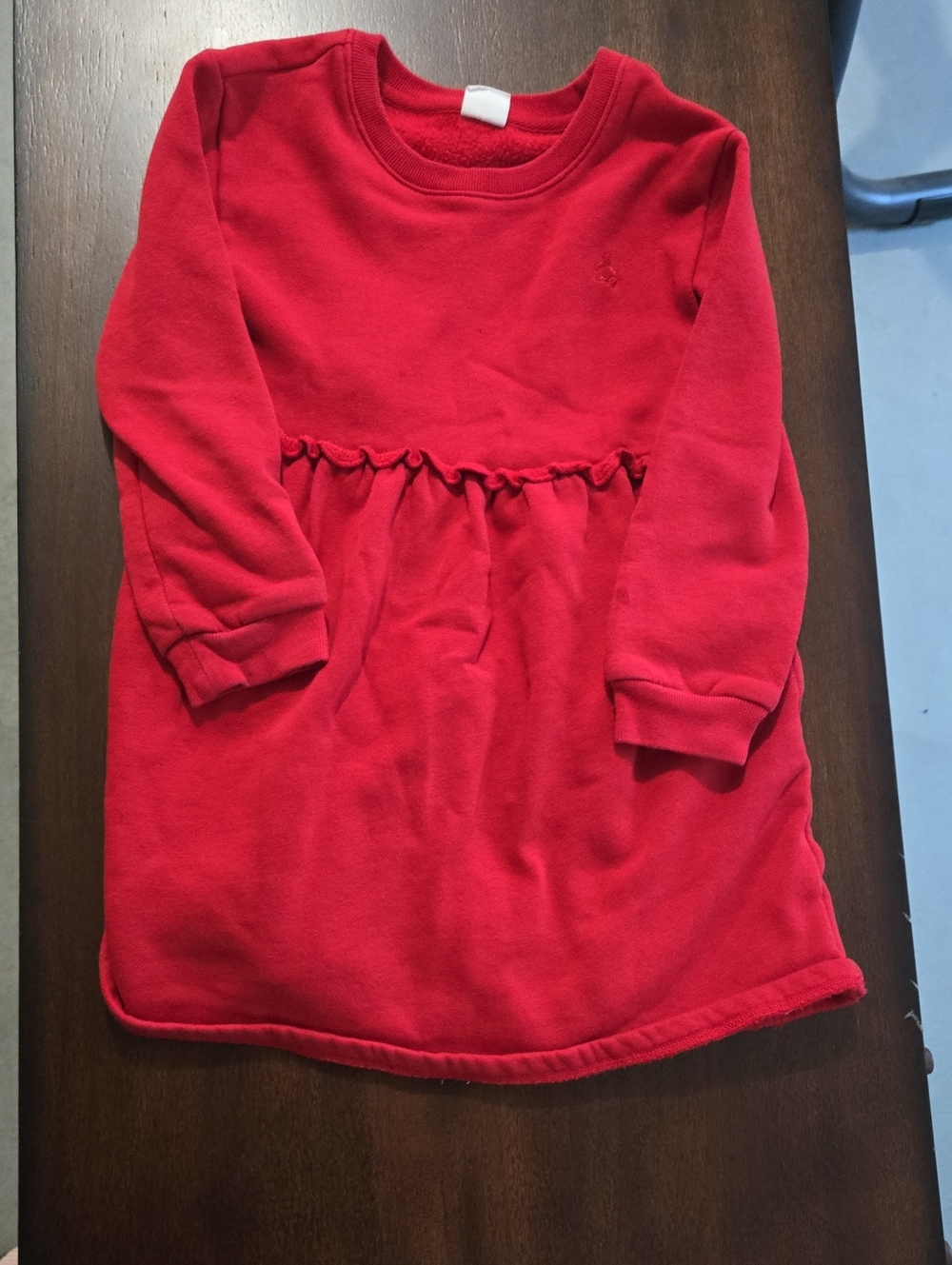 GAP Red Long-Sleeve Ruffle-Waist Sweatshirt Dress
